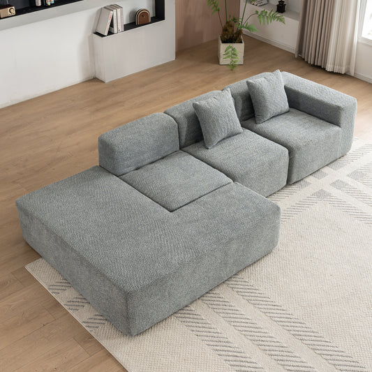 116.5' Sectional Sofa Full-compressed Sofa Couch Free-combined Sofa for Living Room, Grey