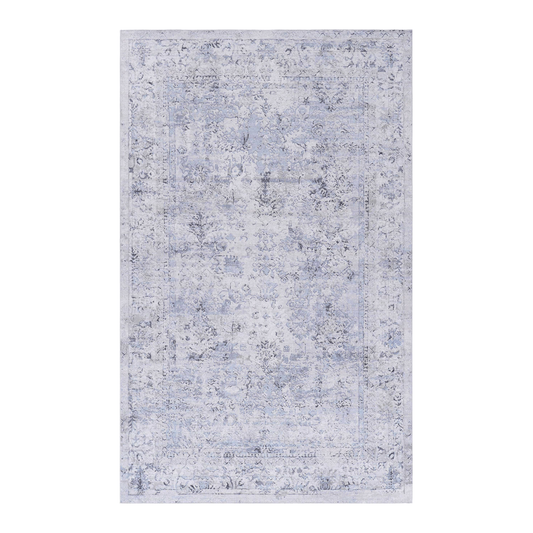 2x3, Machine Washable Area Rugs, Low-Pile, Non-Slip, Non-Shedding, Foldable, Kid&Pet Friendly - Area Rugs for living room, bedroom, kitchen, dining room rug - Perfect Gifts, (Blue+Cream, 2' x 3')