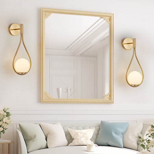 19' Set of 2 Modern Golden Wall Sconces with Opal Glass Globe, Mid-Century Design, Luxury Wall Lights for Bedroom, Living Room, Hallway (No Bulb)