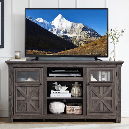 2 Doors Cabinet Farmhouse  Cabinet, Farmhouse TV Stand Barn Design,Modern Farmhouse TV Media Stand, Large Barn Inspired Home Entertainment Console,GREY, 60.23'W*15.35'D*31.7'H