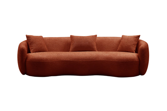 Mid Century Modern Curved Sofa,  Boucle Fabric Couch for Bedroom, Office, Apartment, Orange