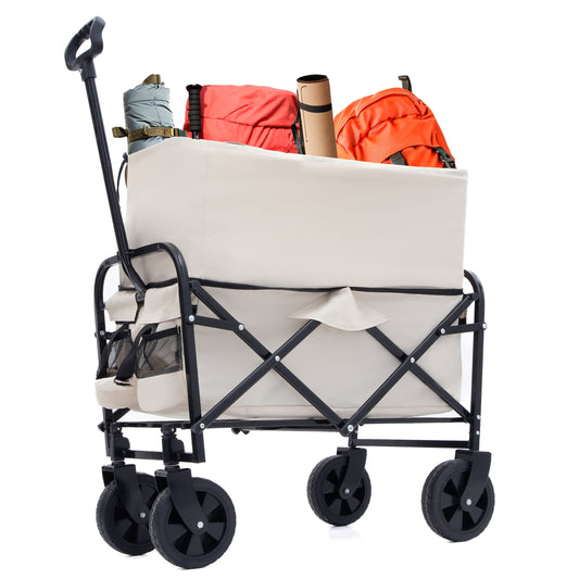 Minimeetall Extention Collapsible Foldable Wagon Cart Beach Wagon Heavy Duty Utility Cart Utility Wagon Grocery Cart for for Camping Shopping Sports Gardeing Fishing 
Supports 225lbs  cream