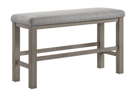 1pc Brown Grey Finish Counter-height Bench Dining Room Linen Look Fabric Upholstery Kitchen Dining  Wooden Furniture