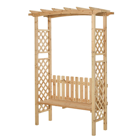 Outsunny Wooden Garden Arbor for Climbing Plants with Garden Bench, Garden Arch to Grow Grapes & Vines, Patio Decor & 2-Person Outdoor Wood Decorative Seating, Natural