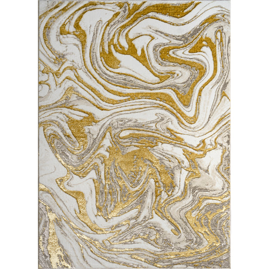 'Paz' Luxury Area Rug in Beige and Gold Abstract Design