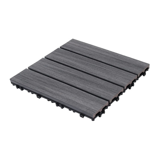 Patio Floor Tiles Pack of 11  WPC Wood-Plastic Composite Patio Deck Tiles DIY Interlocking Decking Tiles, Quick Deck Floor Tile, Court Tile, Water Resistant Indoor Outdoor -11.8' ASH