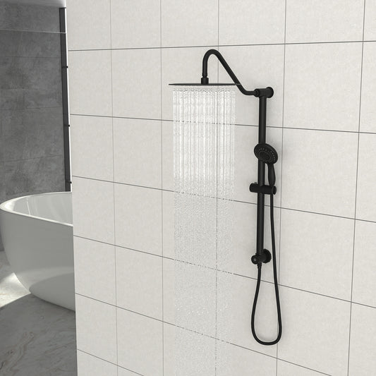 10 Inch Shower System with 5 Function Rain Hand Shower, 26.3' Slide Bar Shower Head Combo, Matte Black