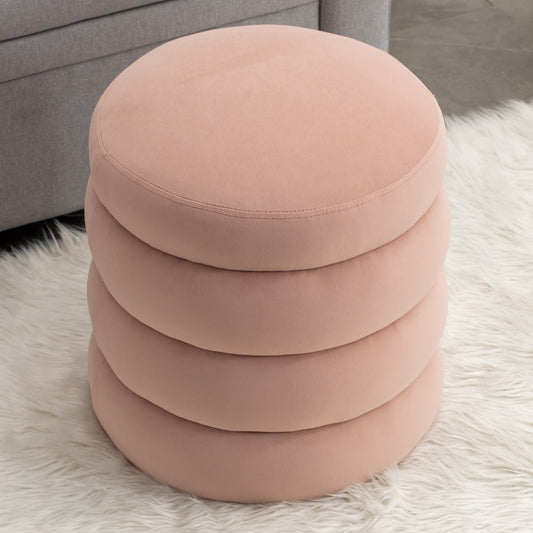 006-Soft Velvet  Round Ottoman Footrest Stool,Pink