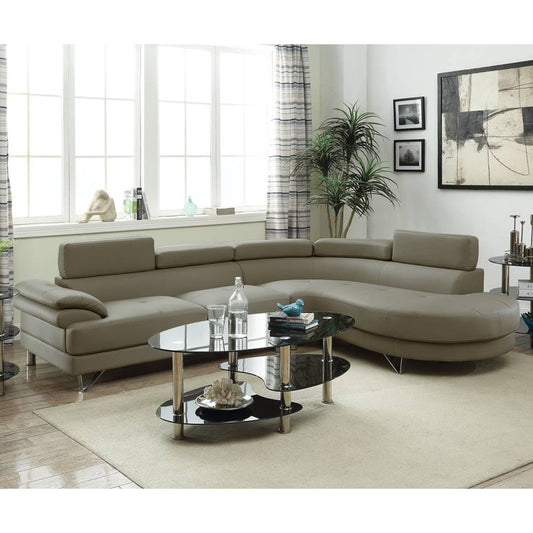 2 Piece Faux Leather Upholstered  Sectional Sofa in Light Grey