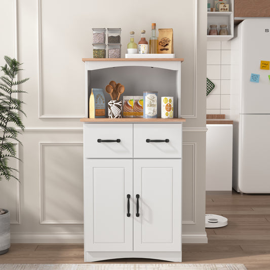 Wooden Kitchen Cabinet White Pantry Storage Microwave Cabinet with Storage Drawer