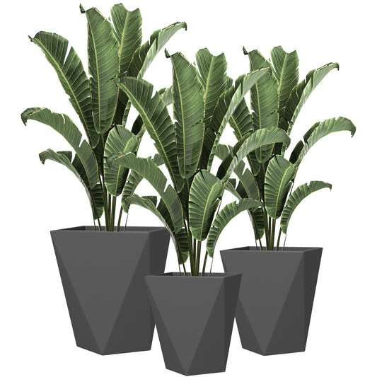 Outsunny Set of 3 Tall Planters, 18', 15.25', 11.75', MgO Indoor Outdoor Planters with Drainage Holes, Stackable Flower Pots for Garden, Patio, Balcony, Front Door, Gray