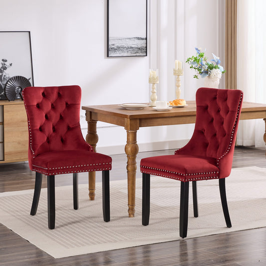 Classic Velvet Dining Chairs,  High-end Tufted Solid Wood Contemporary Velvet Upholstered Dining Chair with Wood Legs Nailhead, SET OF 2,Burgundy, Wine Red,SW2001WR