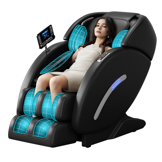 Full Body Massage Chair, Full Body Zero Gravity with 3D Massage Mechanism, 6 Auto Massage Mode, Waist and Calf Heater, Foot Roller, Bluetooth Speaker (Black)