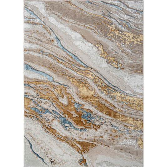 'Adina' Luxury Area Rug in Beige, Gold and Blue Abstract Design