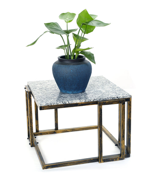 14.5' Granite Marble Black / Gold Plant Stand