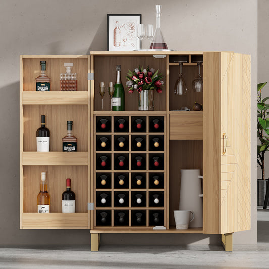 42.5' Modern Home Bar Cabinet Carved Wine Cabinet with Storage