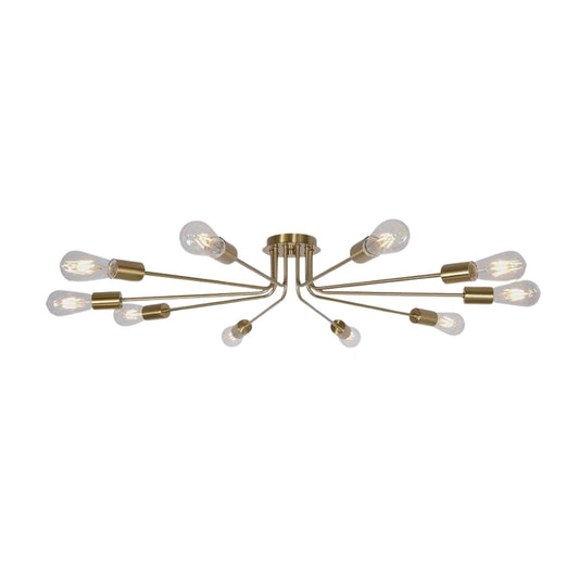 10 Light Sputnik Chandelier Brushed Gold Ceiling Light Semi Flush Mount Light Ceiling Lamp