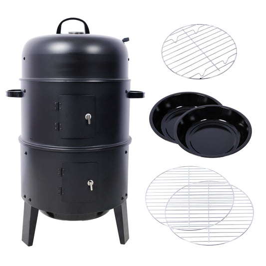 Charcoal Smoker Grill Wood Smoker Grills Outdoor Cooking 16 Inch Vertical Smoker Portable BBQ Grill for Camping, Black