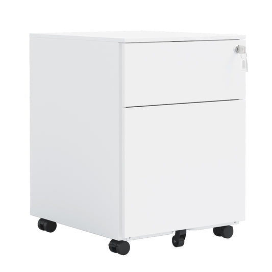 2 Drawer Mobile File Cabinet with Lock Steel File Cabinet for Legal/Letter/A4/F4 Size, Fully Assembled except for Wheels, Home/ Office Design, White