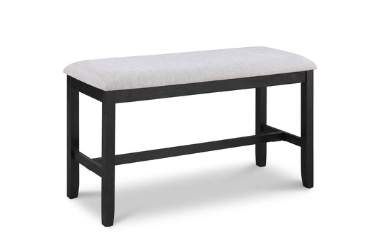 1pc Black/Light Gray Counter Height Bench Dining Room Linen Look Fabric Upholstery Kitchen Dining Wooden Furniture