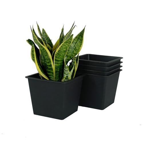 5' Square Nursery Plant Pot - Garden Plastic Pots with Drainage (5-Pack)