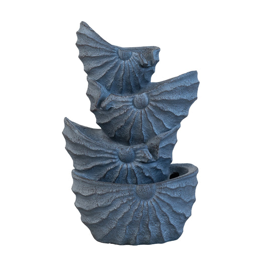 13.4x9.4x21.5' Decorative 4 Tier Blue Nautilus Shell Water Fountain with Light for Indoor Outdoor