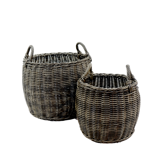 2-Pack Stackable Hand Woven Wicker Storage and Laundry Basket with Handles