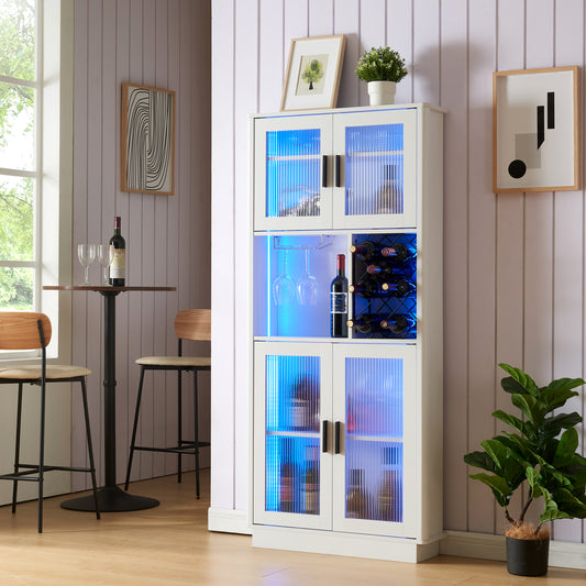 LED Wine Bar Cabinets with Wine Rack, Wine Bottle Rack, Storage Cabinet for Kitchen, Dining Room, Narrow White