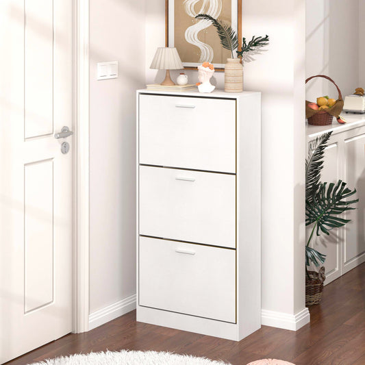 Shoe cabinet, with 3 upside down drawers, modern design, slender hidden shoe cabinet, can be placed in the corridor, bedroom, living room entrance of the wooden freestanding shoe rack, color: white