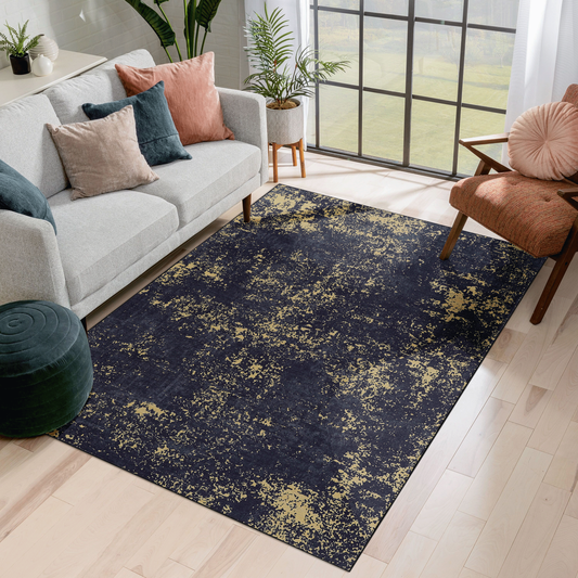 6x9 Area Rugs, Washable Rug, Low-Pile, Non-Slip, Non-Shedding, Foldable, Kid & Pet Friendly - Area Rugs for living room, bedroom, kitchen, dining room rug - Perfect Gifts, (Black+Gold, 6' x 9')