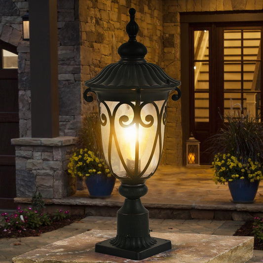 24'(H) 1-pack Vintage Black Outdoor Post Lantern - Waterproof Aluminum Lamp Post Light with Bubble Glass, Decorative Garden Pathway Lighting for Yard, Patio, or Driveway (Bulb Not Included)