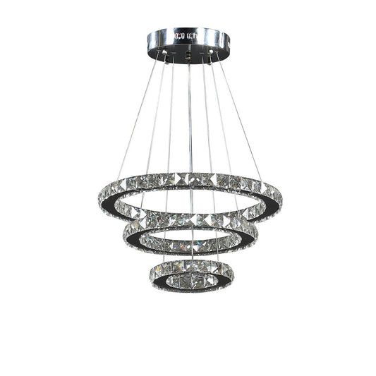 11.8' To 47.2' In Adjustable Height Alva Large Triple Hoop Modern Crystal Stainless Pure White Color Led Remote Control Dimmer Chandelier