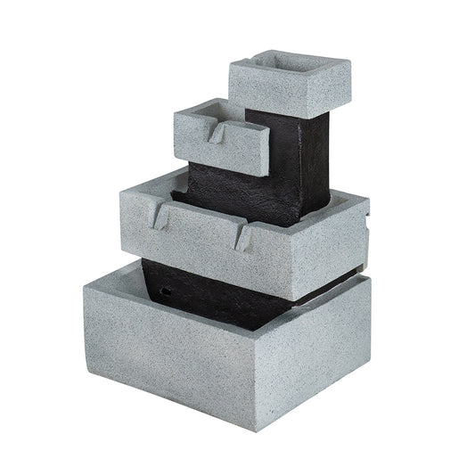 13.6x15.7x22.4' Decorative 4 Tier Gray and Black Block Fountain with Light, for Indoor and Outdoor