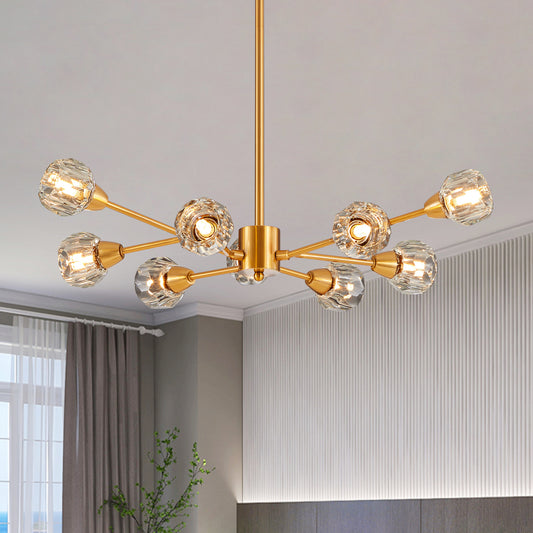 28' Modern Crystal Chandeliers, 9 Lights Golden Chandelier for Living Room Bedroom, Dining Room Chandelier Over Table, Kitchen Light Fixtures (Bulbs Not Included)