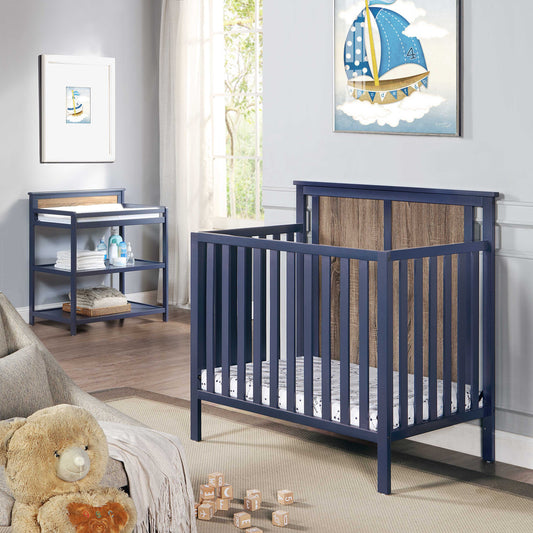 Connelly Mini Crib With Mattress Pad Midnight Blue/Vintage Walnut