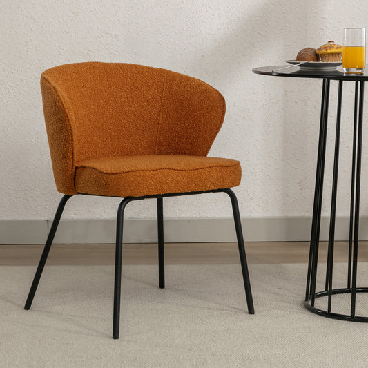 041-Set of 1 Boucle Fabric Dining Chair With Black Metal Legs,Ginger