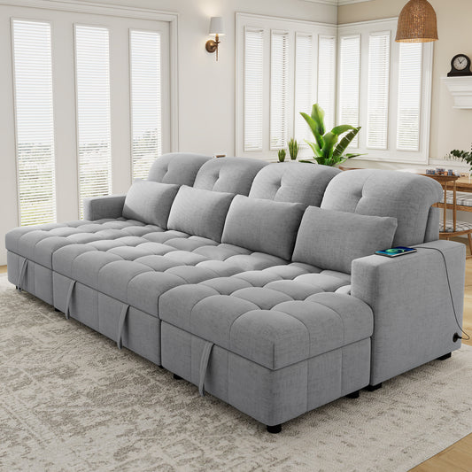 110.2' Oversized U-shaped Sofa Versatile Sectional Sofa Pull-out Sofa Bed with Double Storage Chaise Lounges and Two USB Ports for Living Room,Gray