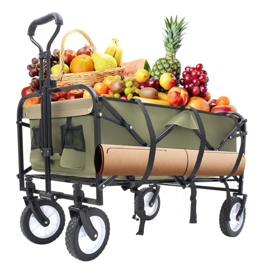 Collapsible Foldable Wagon Cart with strapping system Beach Wagon Utility Cart Utility Wagon Grocery Cart for for Camping Shopping Sports Gardeing Fishing Supports 360lbs All-Terrain Wheels  Green