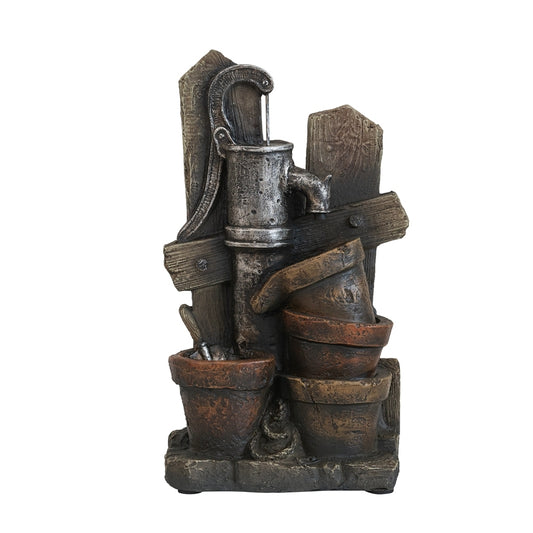 7.7x3.9x13.6' Brown and Gray Water Fountain with Antique Water Pump Design and LED Light