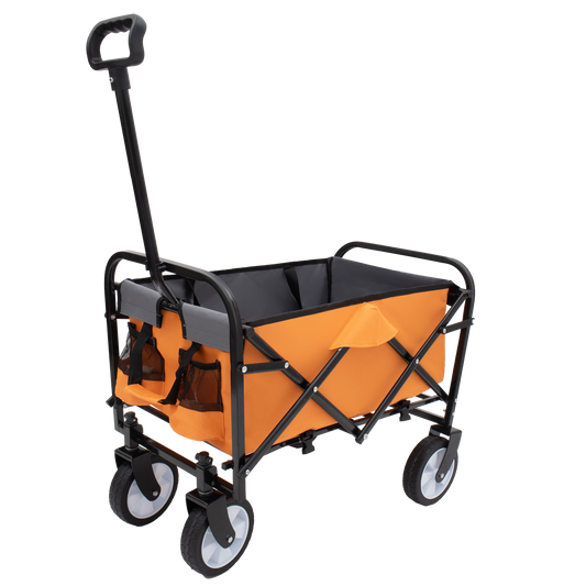 Minimeetall Strap Collapsible Foldable Wagon Cart with strapping system, Beach Wagon Utility Cart  Utility Wagon Grocery Cart for Camping Shopping Sports Gardeing Fishing Supports 225lbs orange