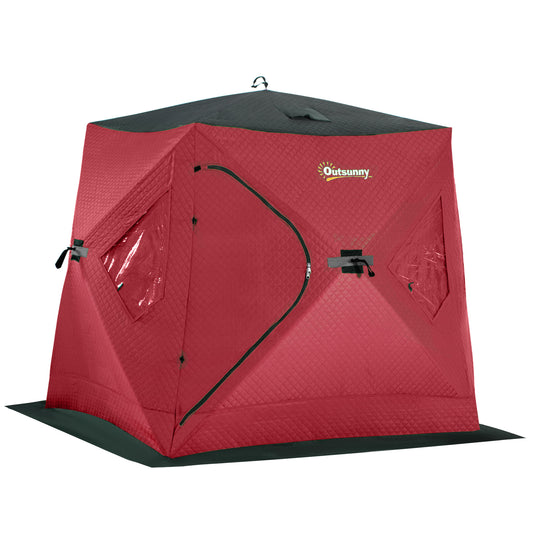 Outsunny 2 Person Insulated Ice Fishing Shelter Pop-Up Portable Ice Fishing Tent with Carry Bag and Anchors for Lowest Temps -22℉, Red