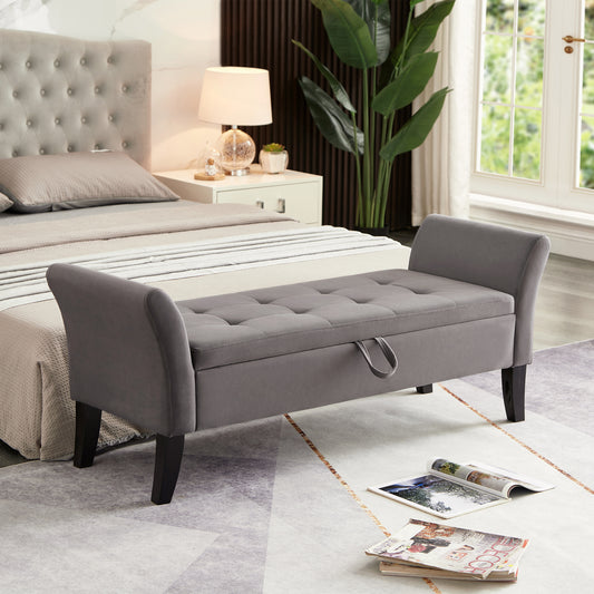 51.5' Bed Bench with Storage Grey Velvet