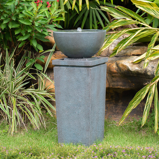 35.5' Polyresin Gray Zen Bowl Water Fountain, Outdoor Bird Feeder /Bath Fountains, Relaxing Water Feature for Garden Lawn Backyard Porch