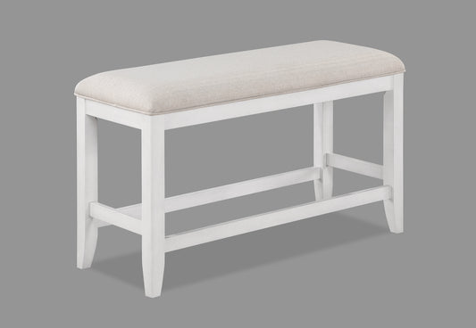 1Pc Transitional White Finish Fabric Upholstered Counter-Height Dining Bench