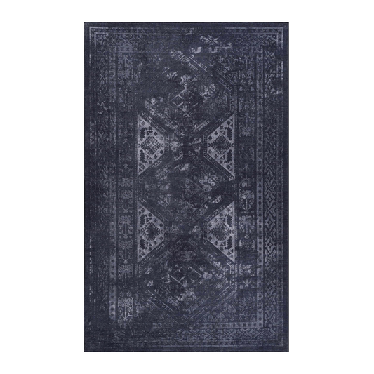 9x12 Area Rug, Washable Rug, Low-Pile, Non-Slip, Non-Shedding, Foldable, Kid & Pet Friendly - Area Rugs for living room, bedroom, kitchen, dining room rug - Perfect Gifts, (Black+ Gray, 9' x 12')