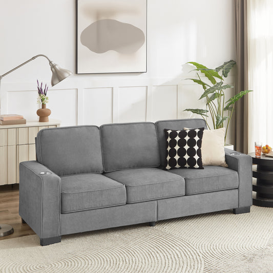 83.86'Snowfleece Fabric sofa,Modern Compressed Couch,3-Seater Sofa, Furniture for Living Room,Bedroom,office ,Gray