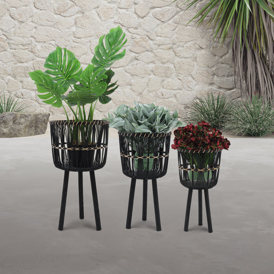 S/3 BAMBOO PLANTERS 11/13/15', BLACK