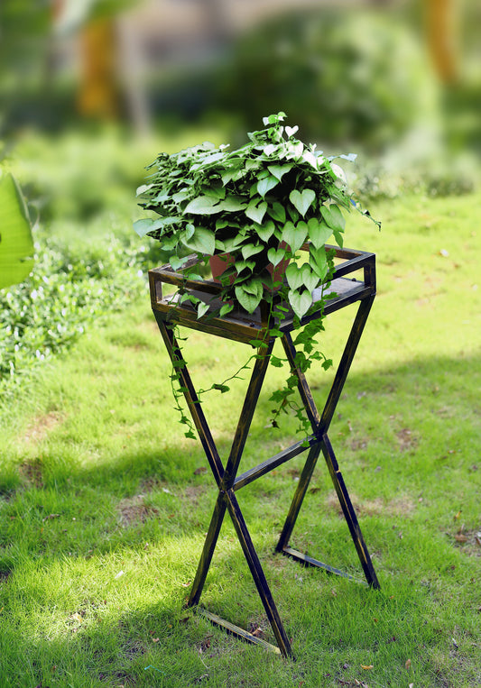 35.5' Gray Stone Slab Black / Gold Metal Plant Stand