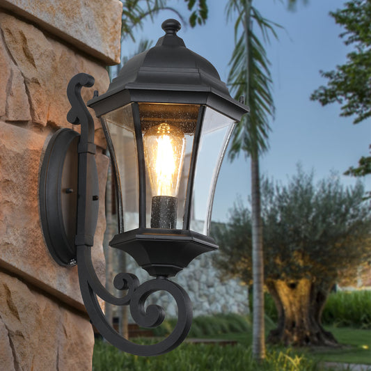 1-Pack Vintage Wall-Mounted Outdoor Lantern Light – Elegant Black Metal Sconce for Porch, Patio, and Garden Lighting (Bulb Not Included)