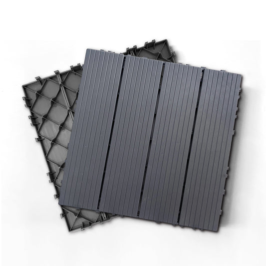 Plastic Composite Deck Tiles Set of 35pcs, Composite Decking Resist Rust, Water, Weather, Indoor&Outdoor, Easy to DIY & Maintain, Ideal for Patios, Balconies, Rooftops, Decks, 12x12in Dark Grey